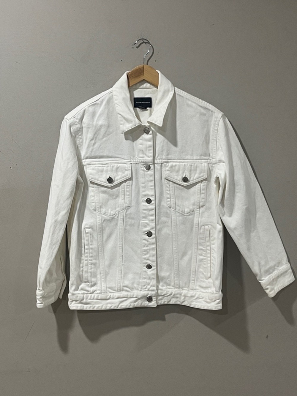 Club Monaco White Denim Jacket with Button Front